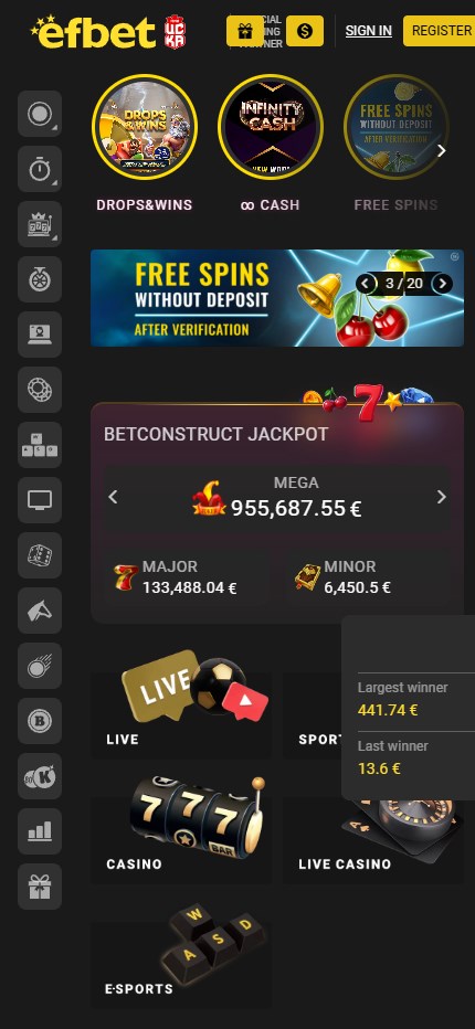 Efbet Casino mobile home