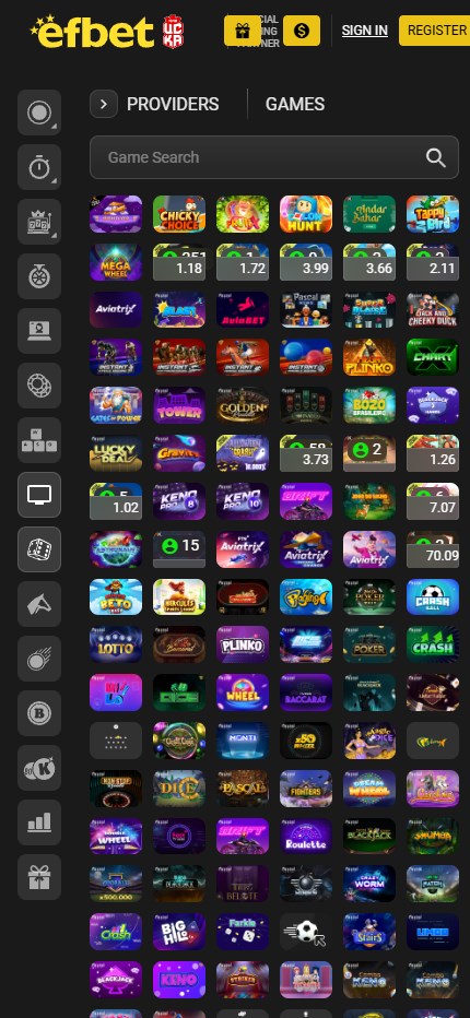Efbet Casino mobile lobby