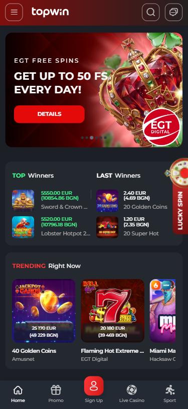 Topwin Casino mobile home