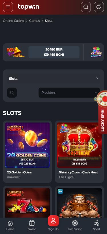 Topwin Casino mobile lobby
